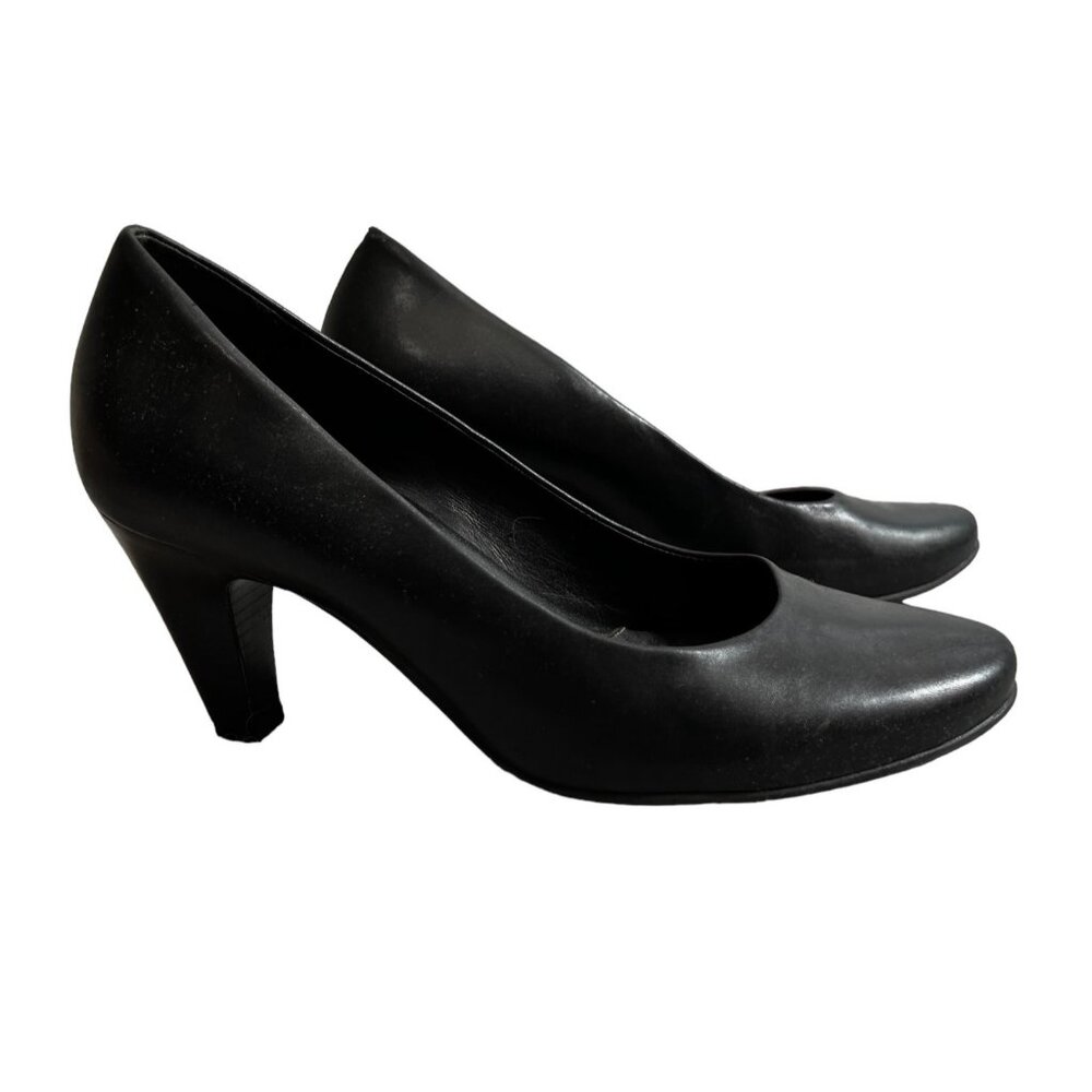 Nurture Avery Black Leather Career Comfort Fit Heels Sz 8 Womens Black Round Toe